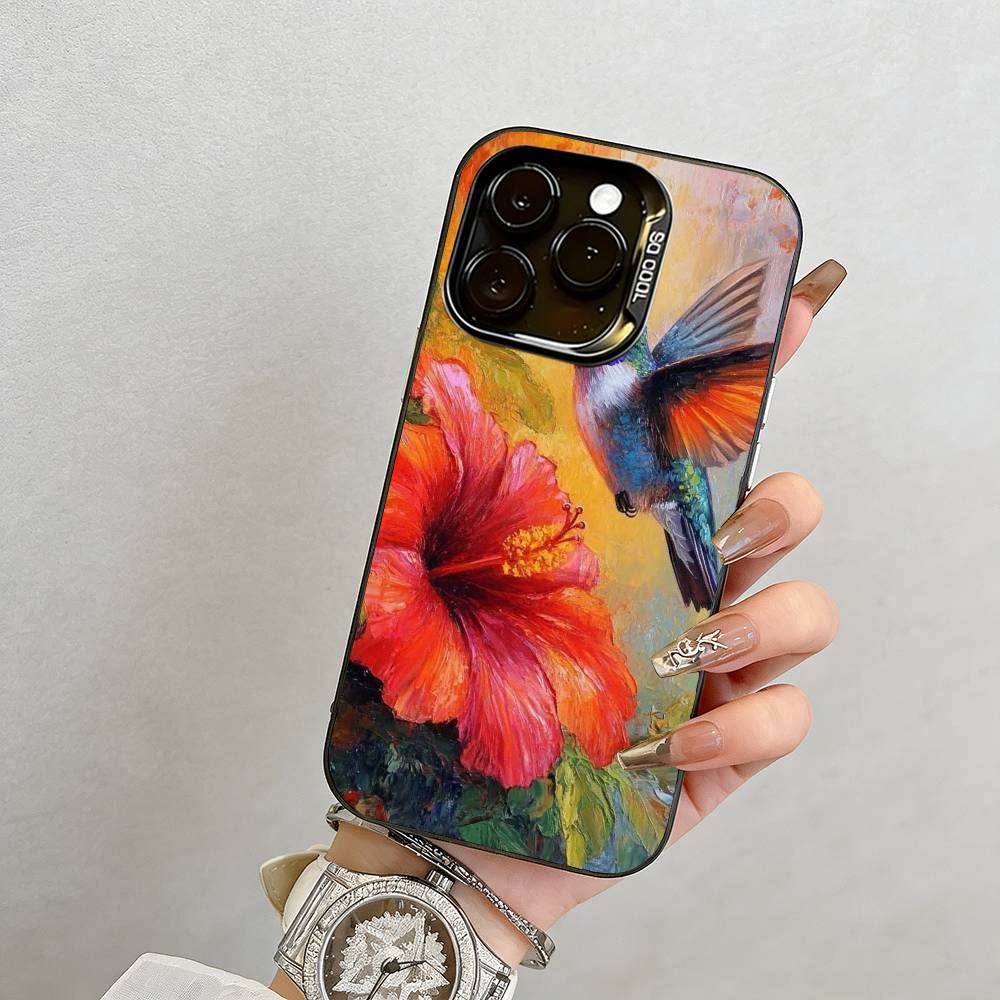 Colorful Bird Hummingbird  Phone Case For iPhone 17,16,15,14,13,12,11 Plus,Pro Max,XS,Colored Silver Plated Inside Cover