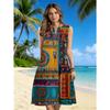 Robe sans manches pour femmes à col fendu, avec un design géométrique ethnique bohème, parfaite pour les sorties décontractées d'été à la plage