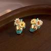 Handgefertigte Zirkonia Sonnenblumen-Steckohrringe - Retro Light Luxury