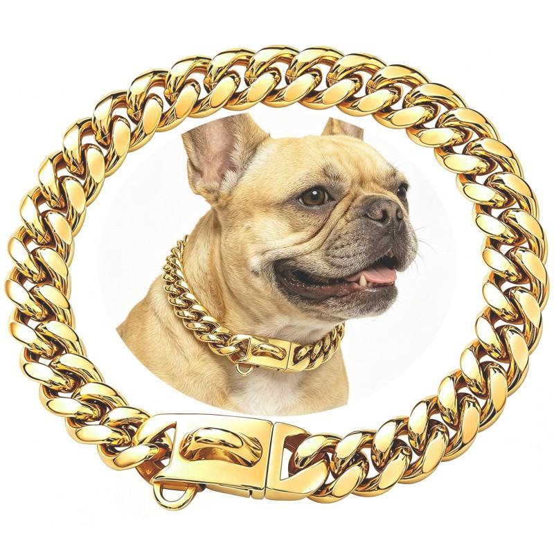 Stainless Steel Cuban Link Dog Collar Chain 14mm Wide Hip Hop Style Pet Necklace Dogs Rose Gold Black