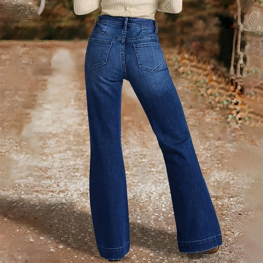 Women's High Waist Washed Women's Jeans Fashionable Versatile Straight Leg Pants