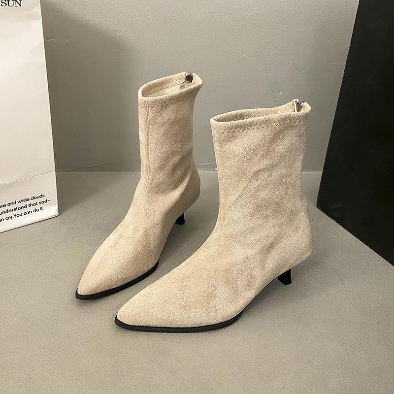 

Осень и зима новые ботинки Мартин тонкий каблук маленький каблук высокий каблук замшевые остроносые модные ботинки тонкие ботинки ботинки челси короткие ботинки 42