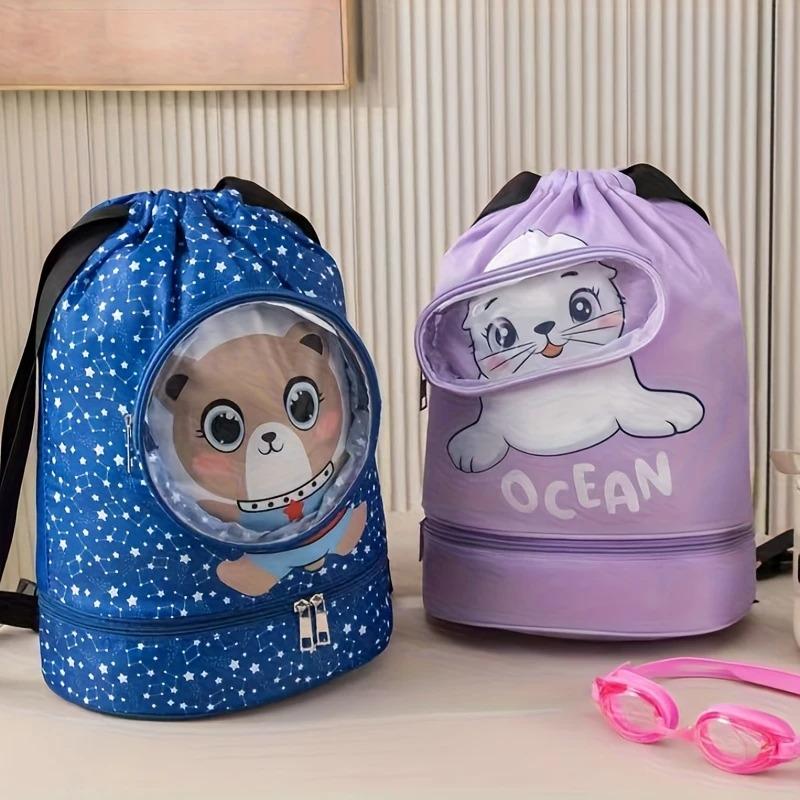 Drawstring Gym Bag for Kids Waterproof Drawstring Backpack Swim Bag with Compartment Pull String Sport Bag for Wet Swimming