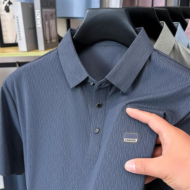 

Футболка мужская с короткими рукавами из жаккарда и шелка Mulberry с узором из коры, бесшовная, летняя, с лацканами, поло, короткий рукав, повседневная, из ледяного шелка 4XL