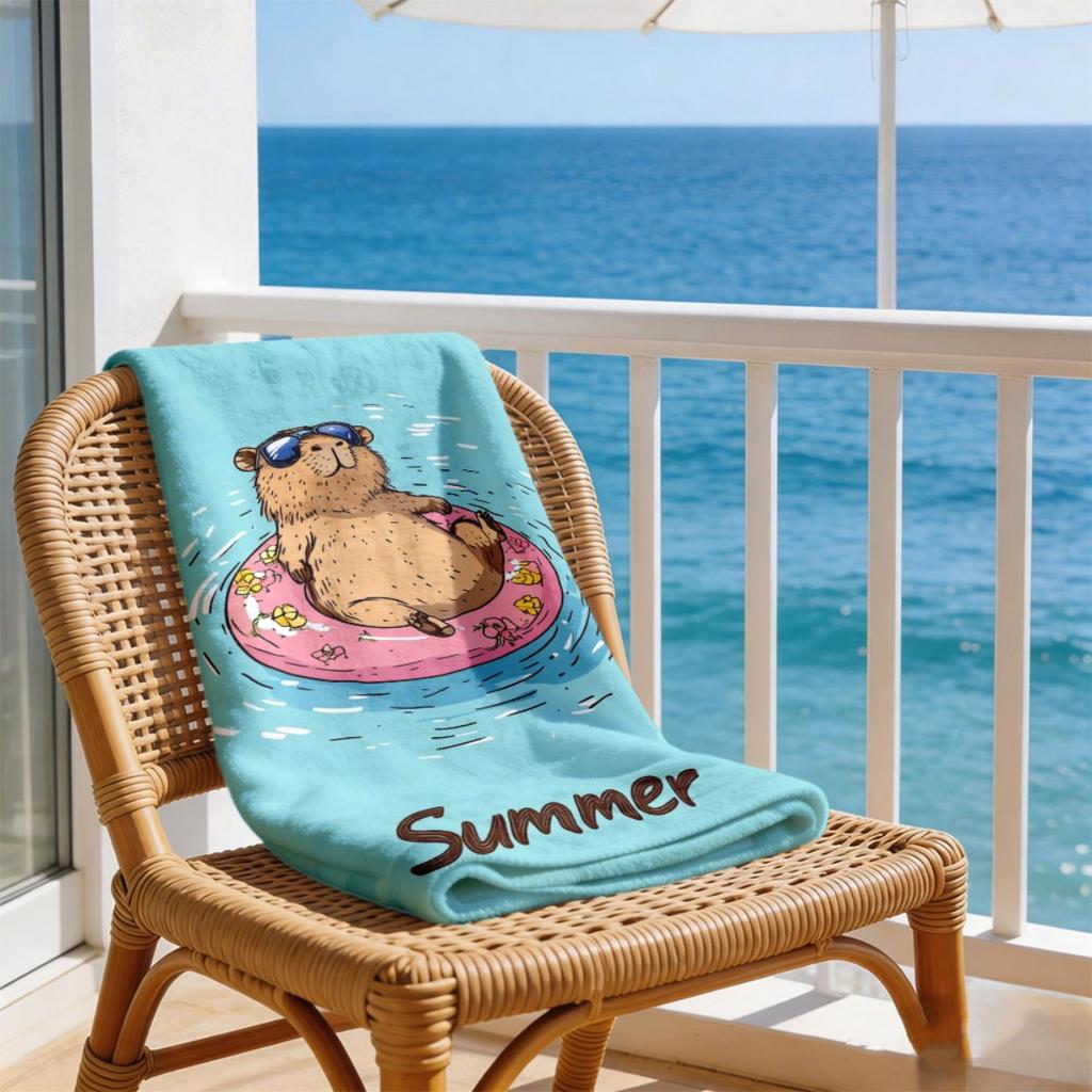 1pc Capybara Beach Towel, Lightweight & Machine Washable, Portable Multi-use Towel for Summer Outdoor, Swimming, Beach and Trave