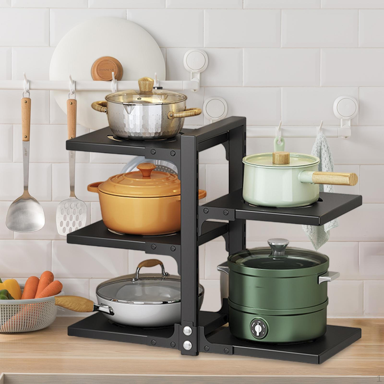 

Подставка для хранения кастрюль, регулируемый держатель для крышки для домашнего органайзера, подставка для посуды, 3 уровня и 2