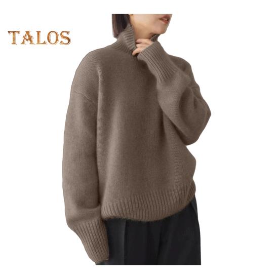 

Женский зимний свитер с высоким воротником и длинным рукавом, мягкий теплый трикотажный топ, однотонный свободный крой, пуловер XL кофейный