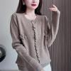 Early Autumn Women's Round Neck Knit Cardigan - Solid Color, Lightweight, Loose Wool Sweater