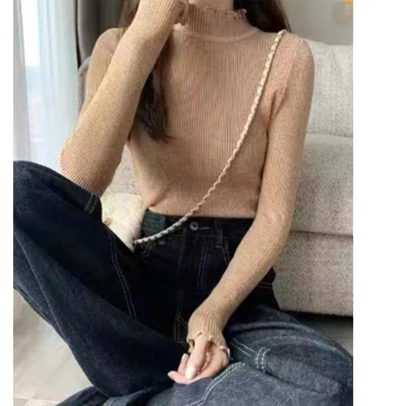 

Женский свитер с длинным рукавом, осенний, тонкий, приталенный, с полувысоким воротом, повседневный, теплый, вязаный свитер, женский, однотонный, модный, зимний трикотаж 24852 One Size хаки