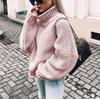 Chunky Knit Batwing Sleeve European-American Semi-High Neck Oversized Sweater