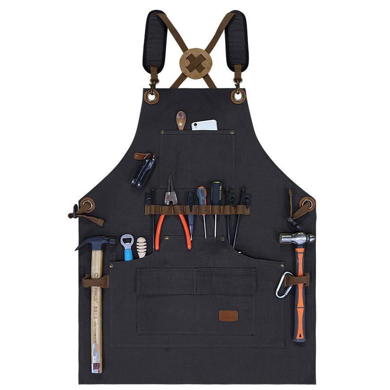 Mehrere Taschen Küchen-Arbeitsschürze Feste Leinwand Verdickte Abriebfeste Schürze Bluse Arbeitskleidung