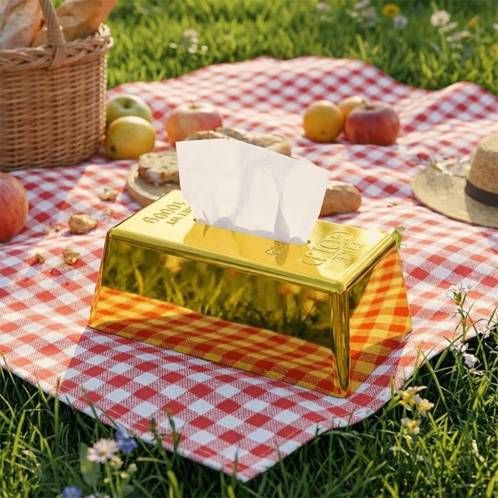 Modern Luxury Desktop Paper Box Golden Octagonal Decorative Napkin Holder Plastic Napkin Paper Case Home Use