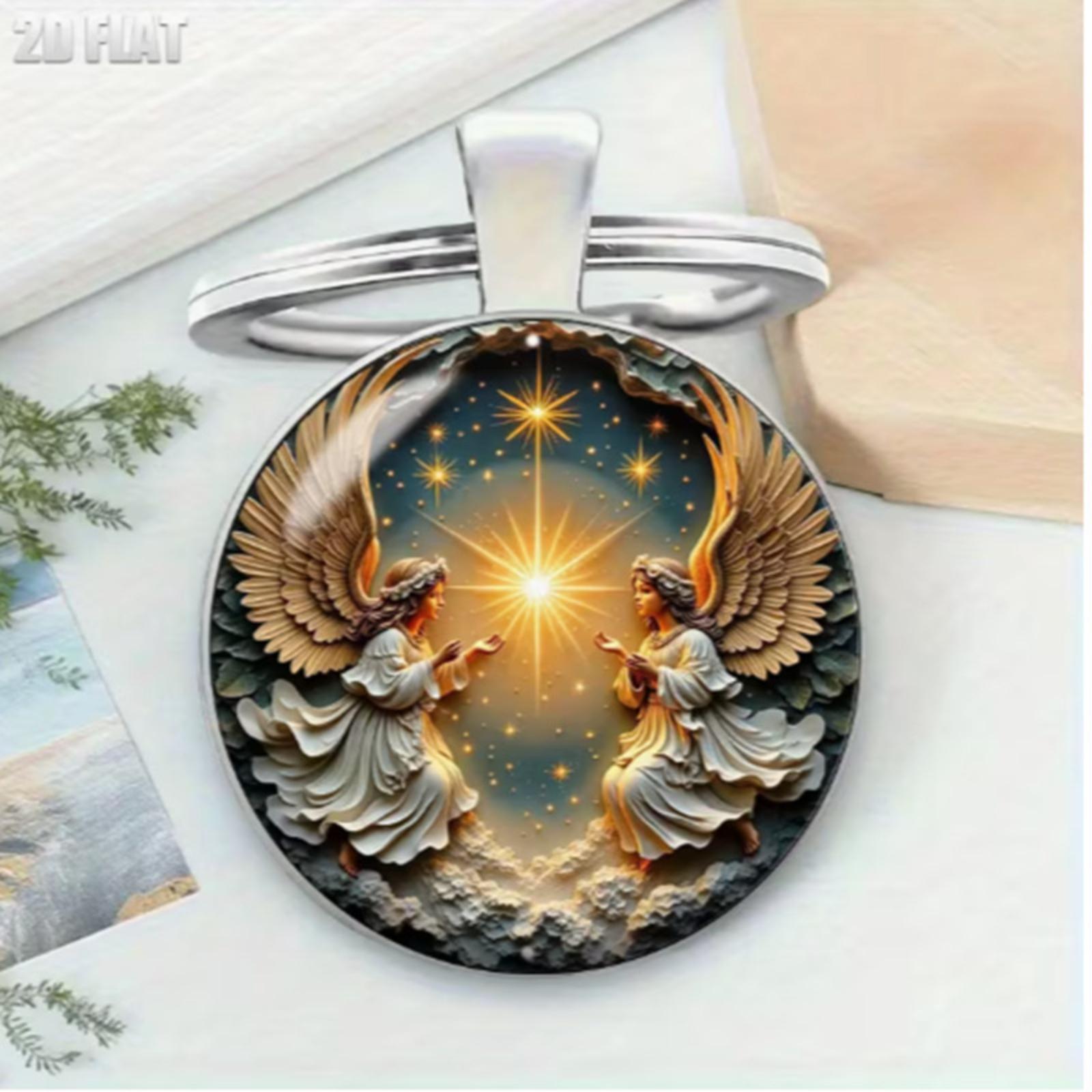 Круглая брелок-подвеска из сплава со стеклом, узор «Небо» One Size