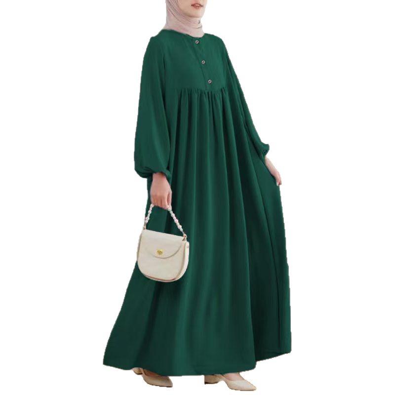 2024 Spring/Autumn Muslim Women's Solid Color Casual Bubble Sleeve Robe