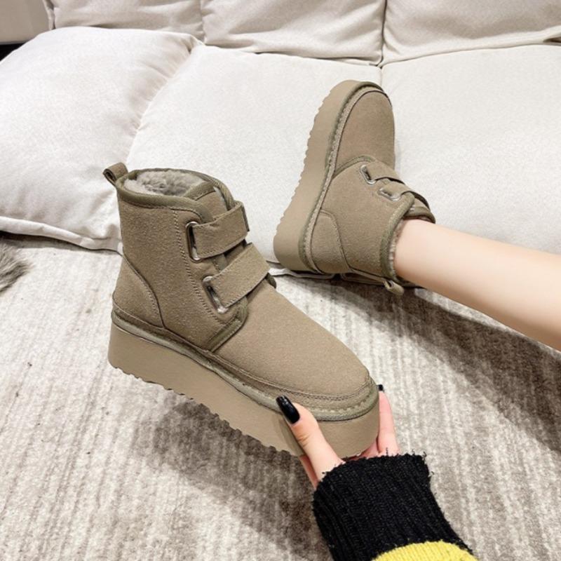Platform Snow Boots for Women 2025 Winter New Artificial Plush Short Boots Retro Cotton Boots Women's Botas Para Mujer
