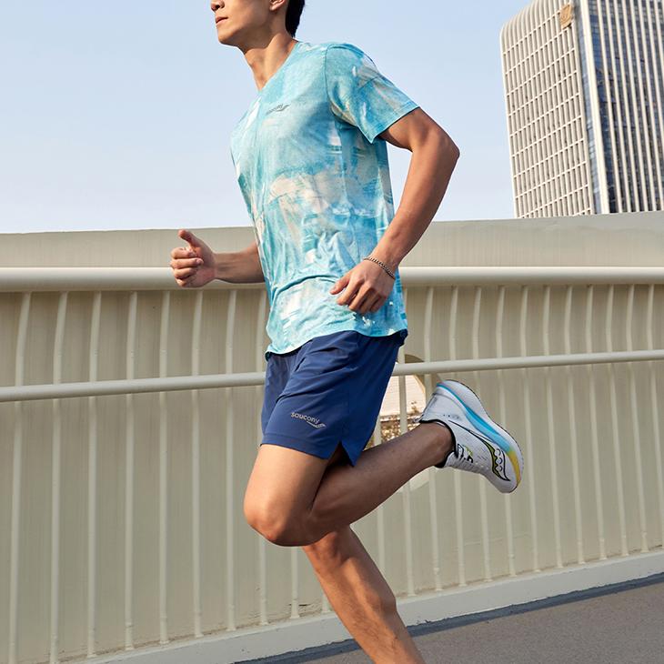 Saucony Breathable Moisture-Wicking Running Casual Short Sleeve T-Shirt Men Tops Blue SC2239039-2