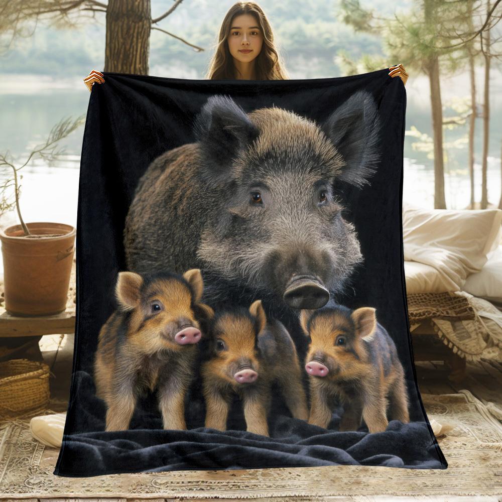

Pig Family Pattern Flannel printed blanket suitable for all seasons suitable for living room office sofa and travel 180x250CM 75x90cm28x39in