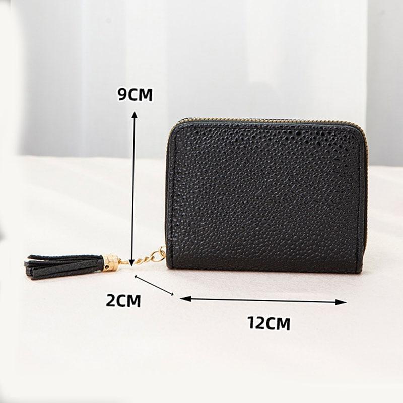 Peněženka na karty se zipem Malá malá peněženka z PU kůže pro ženy Střapec Dámská móda Krátké peněženky na mince