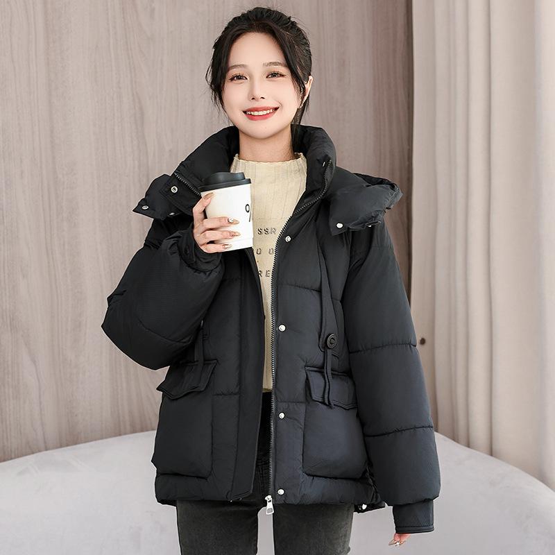 2025 Short Hooded Down Cotton Jacket Women's New Winter Thickened Warm Padded Jacket Loose Bread Jacket