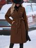 Women's Double-Breasted Belted Woolen Coat with Lapel - Autumn/Winter Fashion