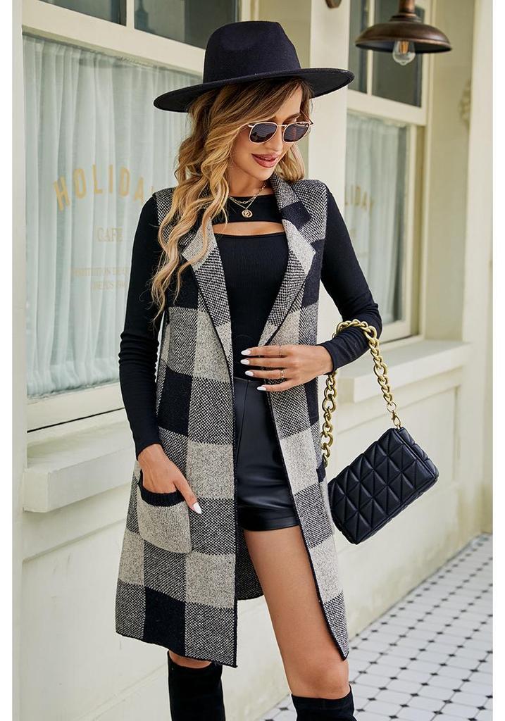 Autumn Winter Sleeveless Knit Vest with Suit Collar