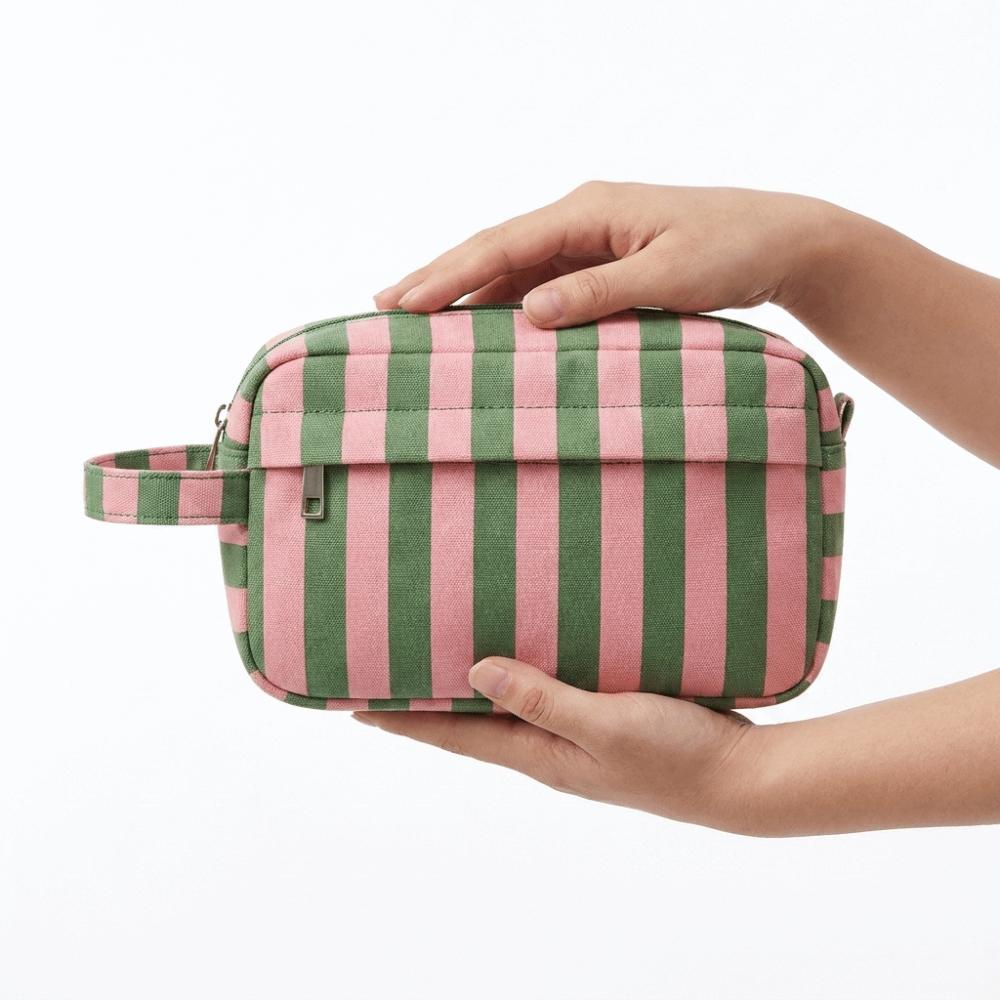 Zipper Striped Makeup Bag Lightweight Cosmetic Pouch Ideal Gift Storage Bag  Business Trip