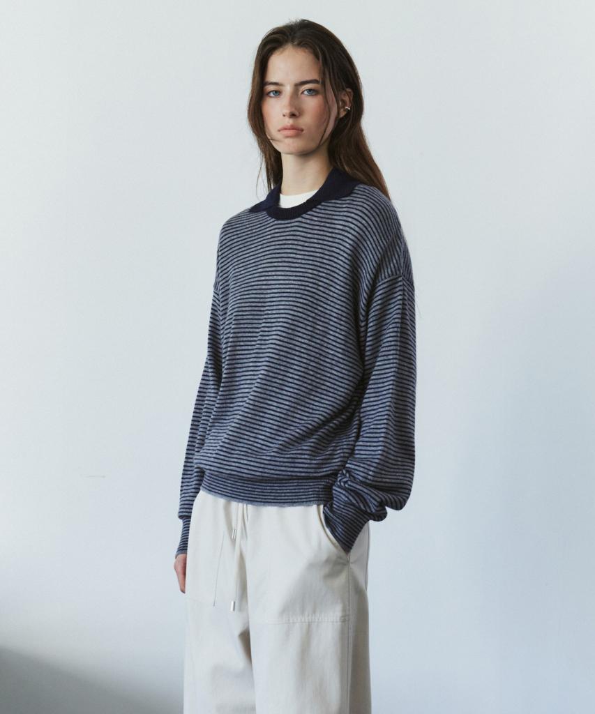 SIYAZU Sikn2207 Wool Blend Preppy Striped Knit_Navy