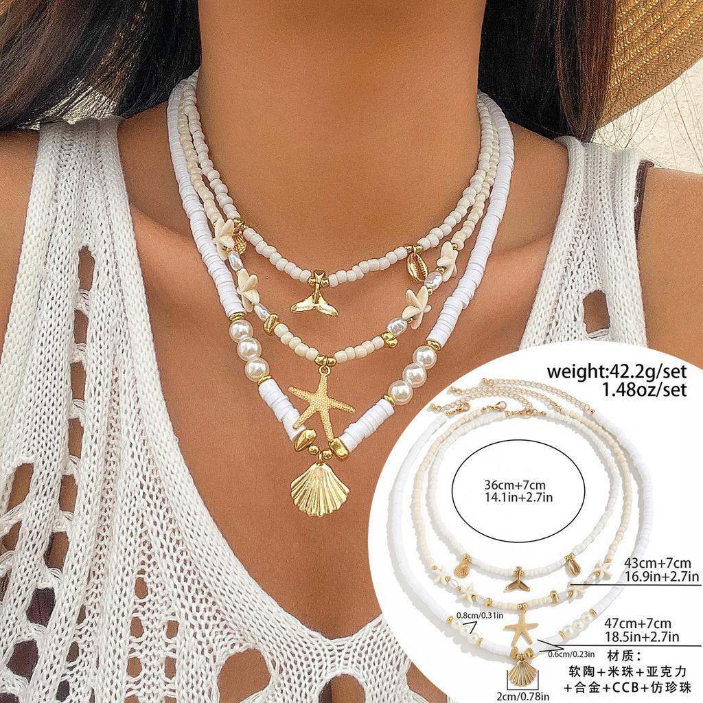 Accessories Ocean Wind Shell Rice Beads Gravel Necklace Female Beach Starfish Beaded Necklace