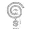 Men's Cuban Chain with Rhinestone Dollar Pendant - Trendy Punk Hip-Hop Necklace