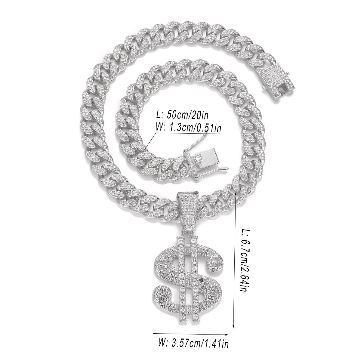 

Мужская кубинская цепь с подвеской в виде доллара со стразами - Модное панк хип-хоп ожерелье Pendant only серебряный