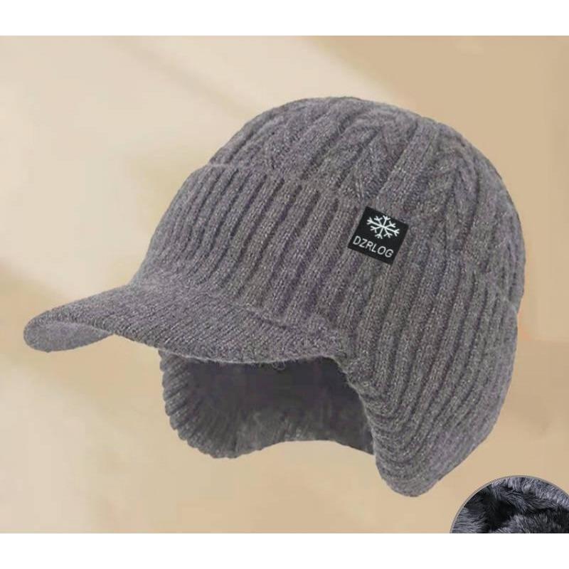 Middle And The Elderly Ear Protector Cold Hat Winter Fleece Thickened Men'S Warm With Brim Knitted Wool Hat Foreign Trade