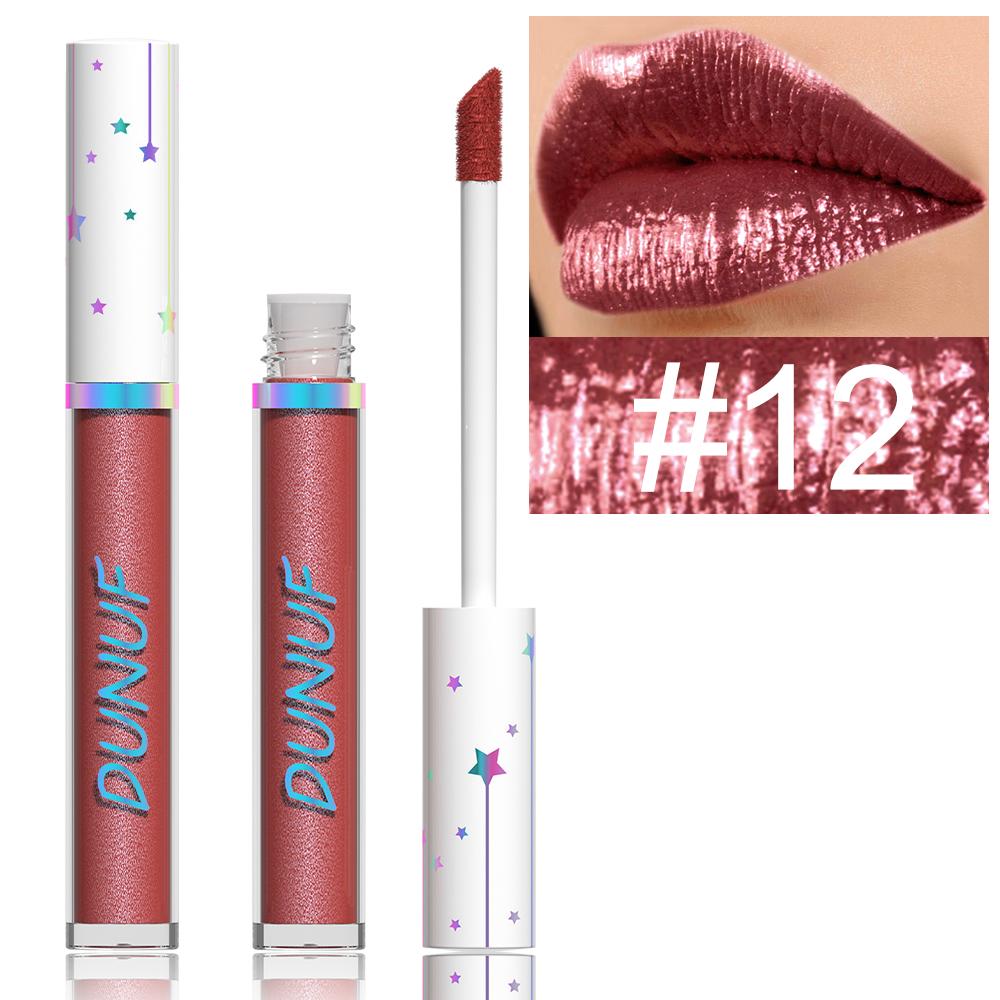 Roze Glitter Metallic Vloeibare Lippenstift Waterdicht Langhoudend Diamant Niet-plakkende Cup Rode Matte Shimmer Lipgloss Vrouwen Make-up 12 2.5g brown