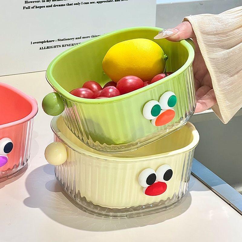 Dubbellager Korg för Köket - För att Tvätta Grönsaker och Frukter | Söt Design | Med Avloppskopp