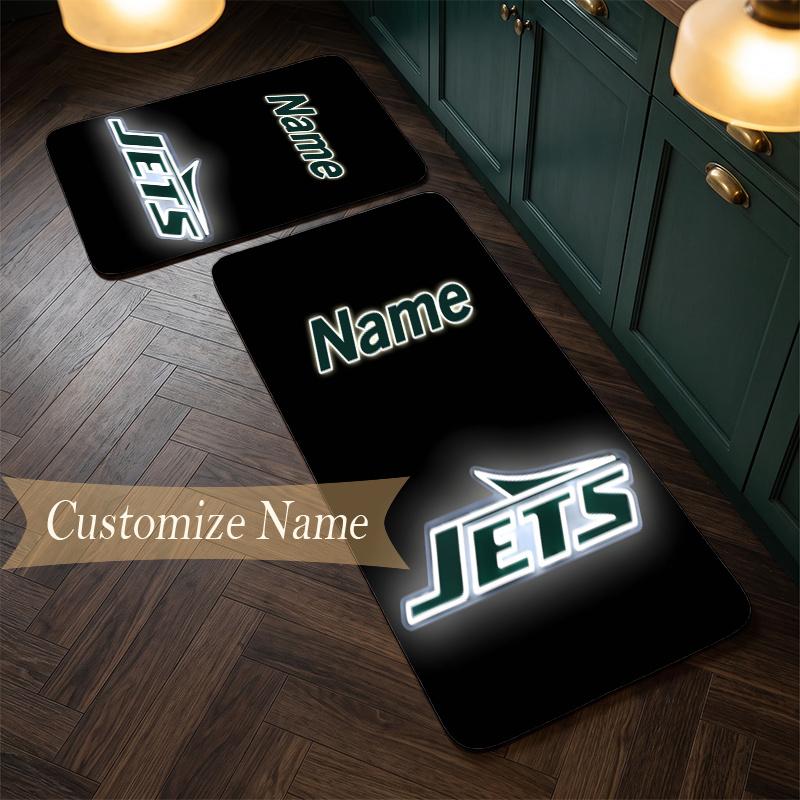New York Jets (1) Customize Name Flannel Kitchen Mat Soft Non-Slip Kitchen Floor Runner Rug for Home Kitchen Decor