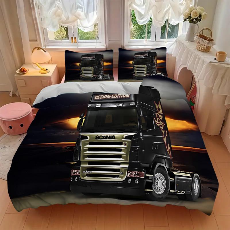Set Lenzuola 3 Pezzi Stampa Camion Edizione Scania Copripiumino Con 2 Federe Cuscino Casa Regalo di Compleanno