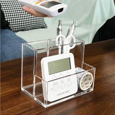 Transparent Three Grids Makeup Box Make Up Brush Bucket Cosmetic Organizer Student Desk Pen Container Storage Box