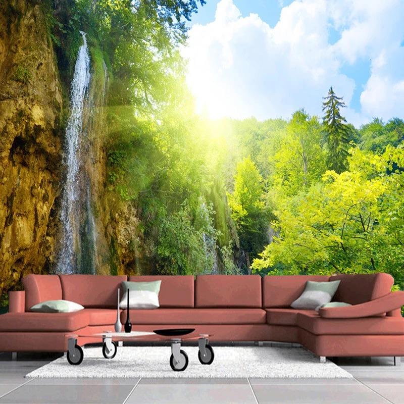 Berg Foto Tapete Wasserlandschaft 3d Wasserfälle Wandbild Wohnzimmer Sofa Schlafzimmer Hintergrund Wandpapier Heimdekor