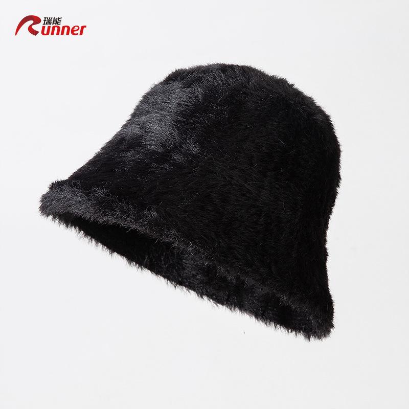 

Thickened plush basin hat Korean version fashionable high-grade plain bucket hat autumn and winter warm face cover dome solid color bucket hat 55-59cm