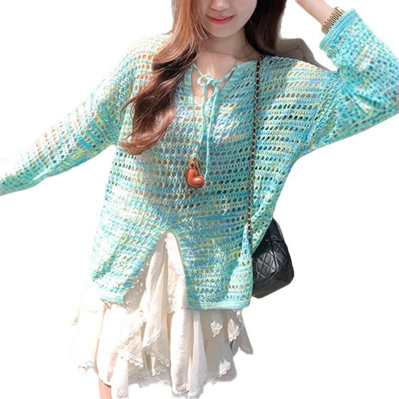 2026 Floral Knit Lace-Up Long Sleeve Korean Style Sun Protection Cardigan