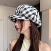 Korean Retro Plaid Beret Hat For Women Y2K Contrast Color Checked Beanie Cap Summer Travel Versatile Face Slimming Hat