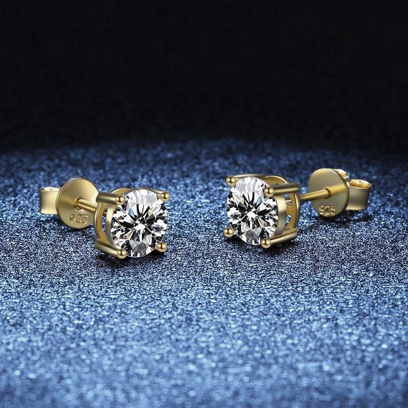 Cbtb Classic Silver 925 Gold Silver Four Claw Stud Earrings for Women Weddings Birthdays Moissanite Jewelry Luxury Gift
