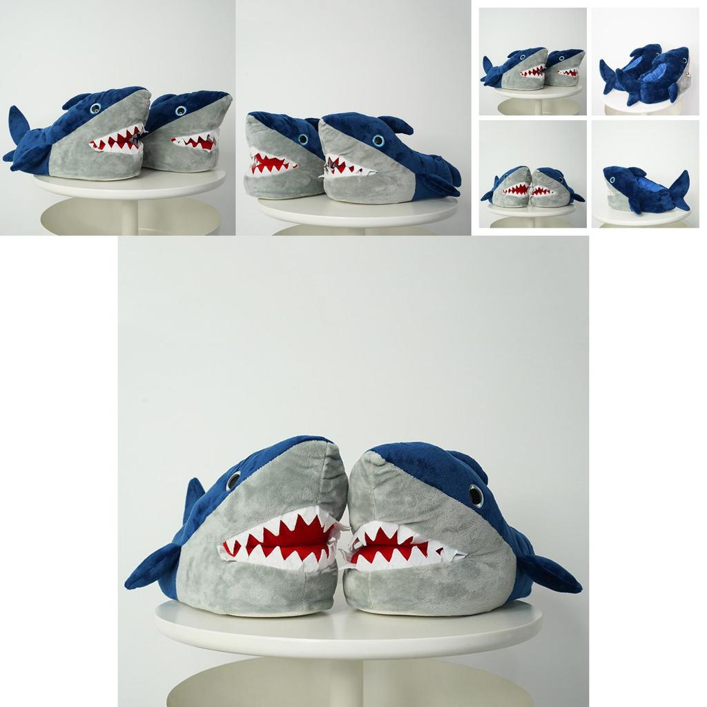 Shark Plush Slippers Women Men Animal Home Indoor Winter Warm Floor Shoes 3d
