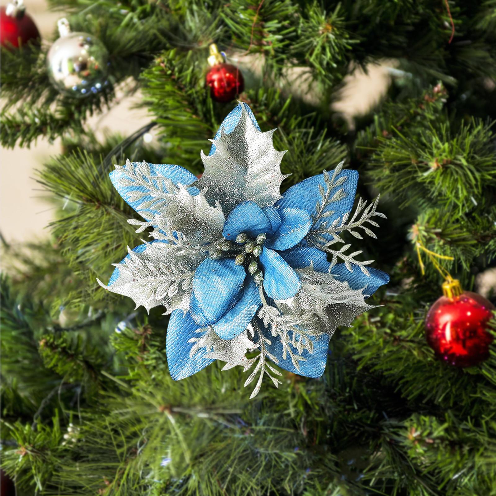 

Блестящие рождественские цветы, искусственные цветы, веселые рождественские украшения, украшения для дома, рождественские елочные украшения, подарок на Новый год