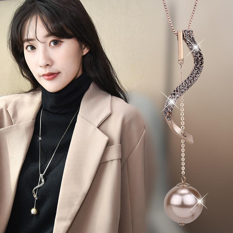 Necklace Luxurious Long For Women With Trendy Geometric Design And Elegant Details Pearl