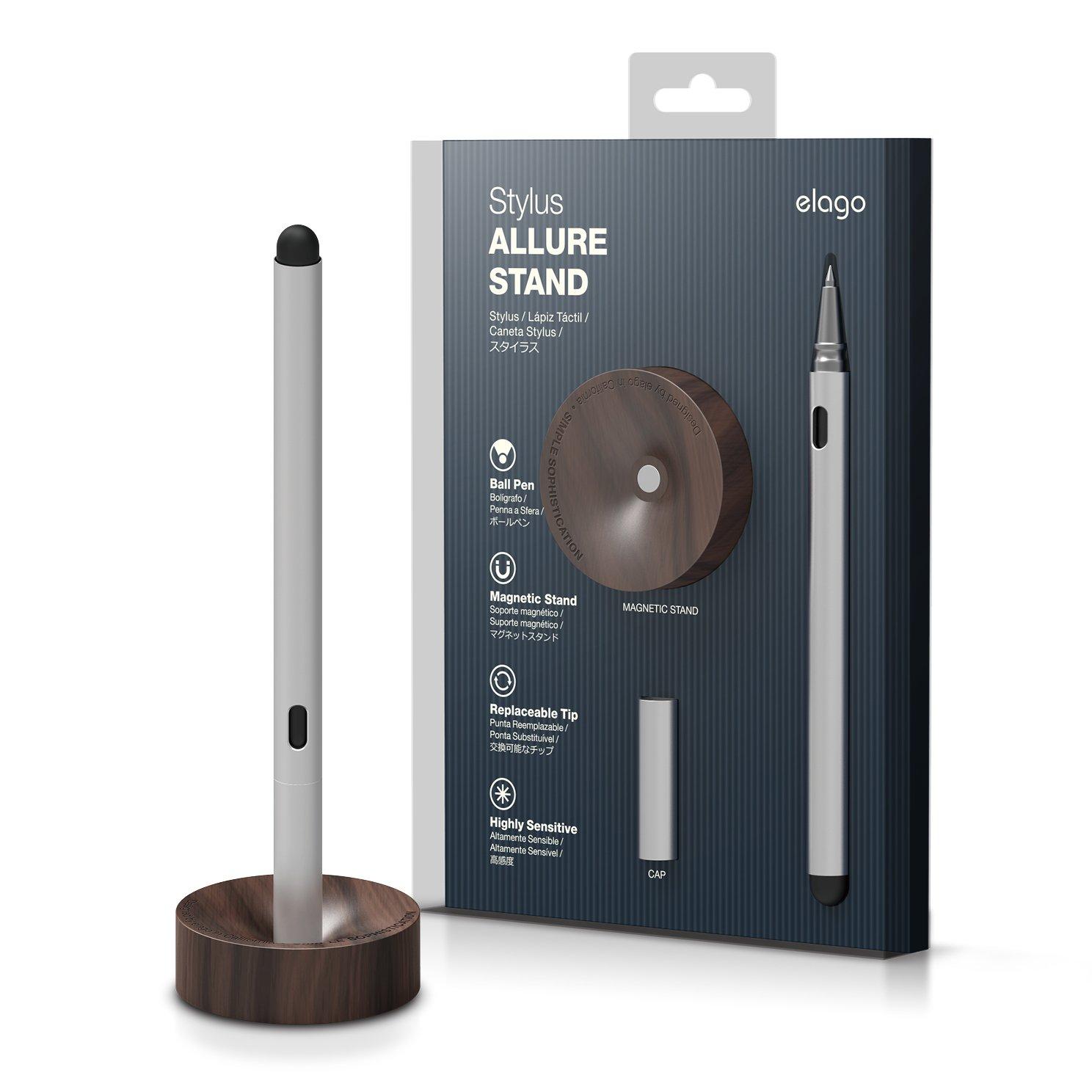 

elago STYLUS ALLURE STAND Touch Pen x Ballpoint Pen Pure Aluminum Stylus Pen Various PC Compatible Wood Stand Included Walnut 99% Smartphone/Tablet