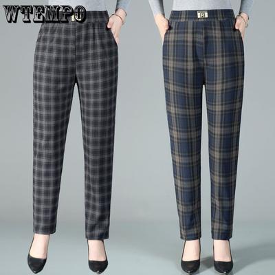 Women's Pants Autumn and Winter Plus Size Artistic Retro Plaid Casual Pants High Waist Women's Loose Pants