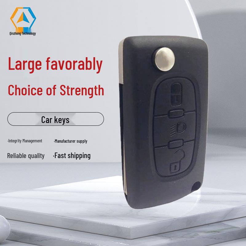 

3-Button Folding Key Shell with Light for Peugeot Citroen - Model 0536, No Slot, with Key Seat