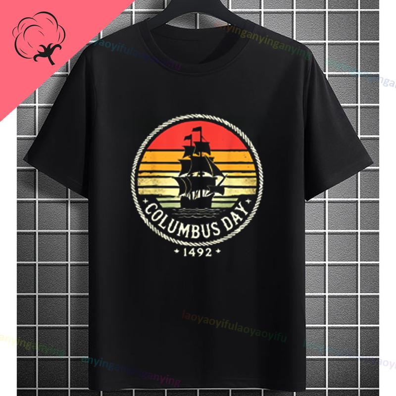 Funny Historical Columbus Voyage Graphic Tshirt Pure Cotton Short Sleeve Crewneck Tee for History Buffs Everyday Casual Wear