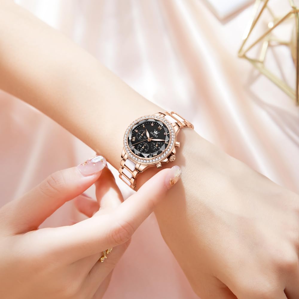 OLEVS Women's Quartz Watch Japanese Movement Multifunction 60-Minute Chronograph 12-Hour Chronograph Date Luminous 30m Water Resistant Stainless