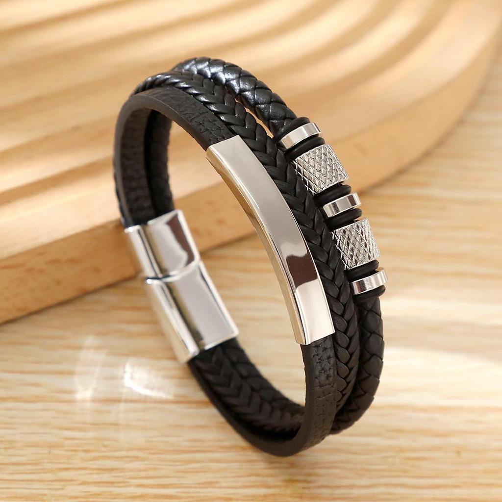 Men's Stylish Woven Leather Bracelet with Magnetic Clasp